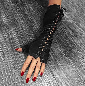 Long Sexy Lace-Up Fingerless Gloves - Frontier Punk