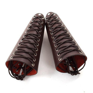 Genuine Leather Lace-up Bracers - Frontier Punk