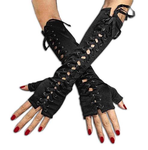 Long Sexy Lace-Up Fingerless Gloves - Frontier Punk