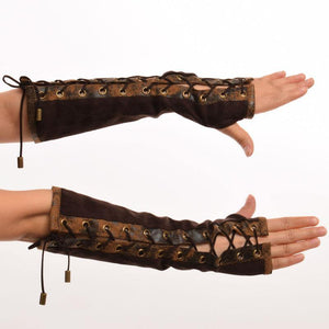 Retro Steampunk Armband Tie-Up Brown Gloves - Frontier Punk
