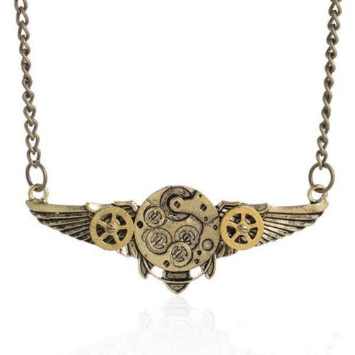 Steampunk Gear Wings Pendant Necklace - Frontier Punk
