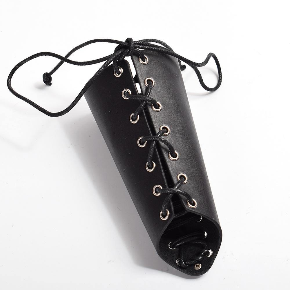 Genuine Leather Lace-up Bracers - Frontier Punk