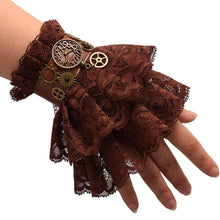 Steampunk Gear Brown Lace Wrist Cuffs - Frontier Punk