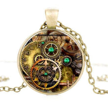 Retro Gears in Crystal Glass Pendant Necklace - Frontier Punk