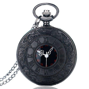 Gothic Black Steampunk Pocket Watch on Chain - Frontier Punk