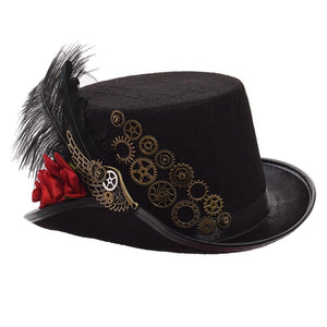 Steampunk Feather & Rose Hat - Frontier Punk