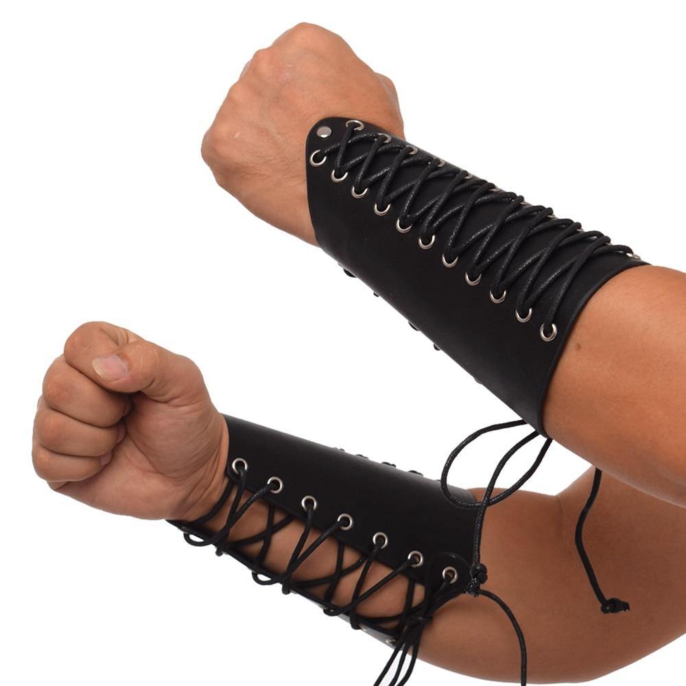 Genuine Leather Lace-up Bracers - Frontier Punk